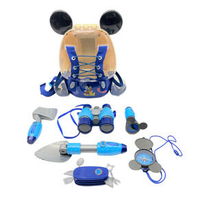 Disney Mickey Mouse Explore Happy Trails Adventure Hard Backpack w/6 Accessories